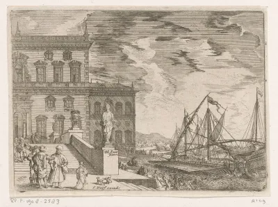 Havengezicht met een galei voor een paleis