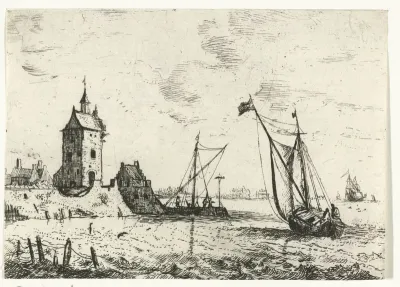 Havengezicht met een uitkijktoren