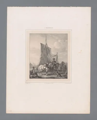 Havengezicht met man te paard