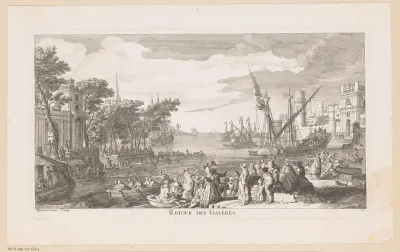 Havengezicht met terugkeer van galeischepen