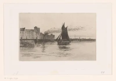 Havengezicht met zeilboot in Honfleur