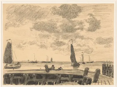 Havenhoofd met schepen