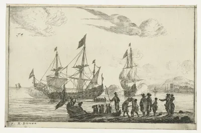 Havenscène met een spiegelsloep