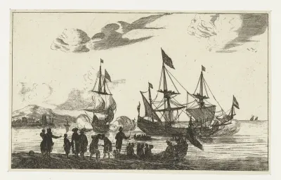 Havenscène met een spiegelsloep