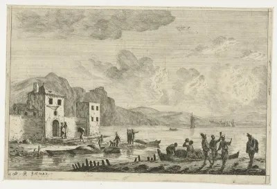 Havenscène met gebouwen op de kade