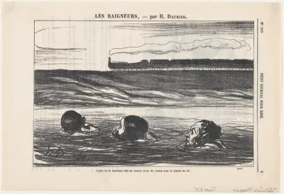 Having had the ambitious idea to outswim the train, from 'The bathers,' published in Le Petit Journal pour Rire, August 6, 1864
