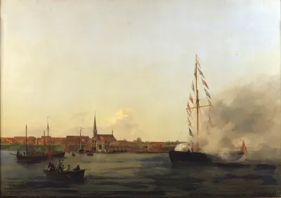 Havnen ved Nyborg. I forgrunden kutteren "Neptun"