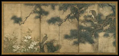 Hawks with Pine Trees and Camellias; Small Birds with Willows and Camellias