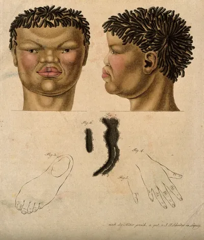 Head, neck, hand, foot and hair of a non-European woman