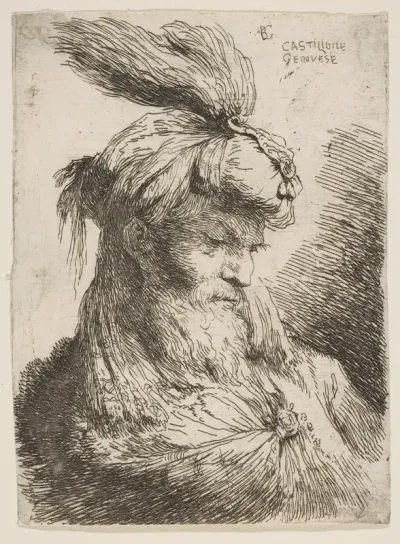 Head of a bearded man with a turban facing right, from "Small Heads in Oriental Headdress"