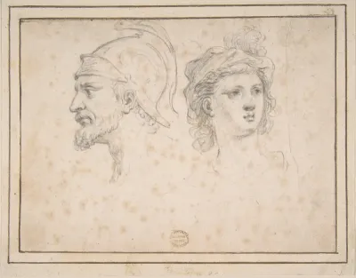 Head of a Bearded Soldier in Profile, Head of a Young Woman in Three-Quarter View