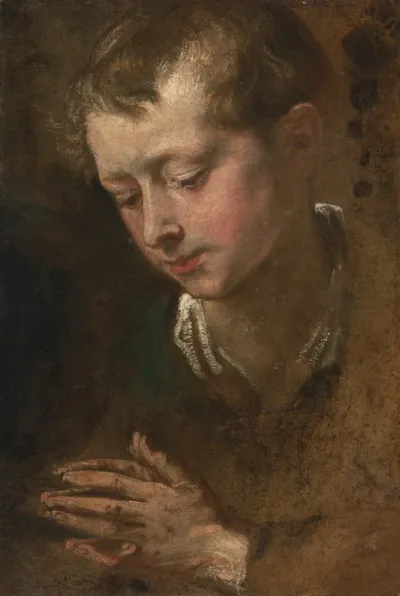 Head of a boy with clasped hands, a study for Suffer Little Children to Come unto Me