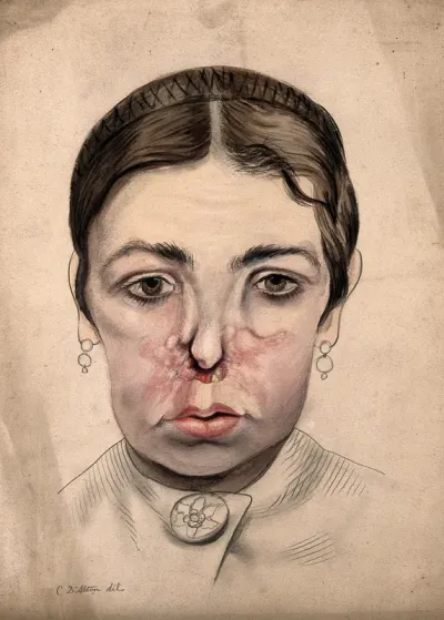 Head of a girl with a severe disease affecting her nose