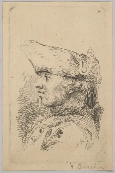 Head of a man in profile wearing a tricorne