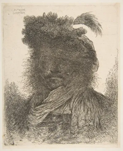 Head of a man in shadow turned slightly to the left, from "Large Oriental Heads"