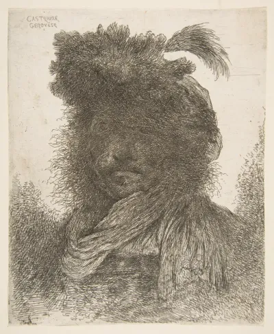 Head of a man in shadow turned slightly to the left, from "Large Oriental Heads"