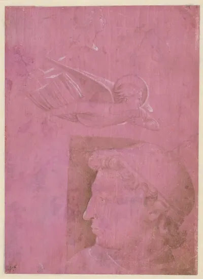 Head of a Man, Two Studies of a Woman's Profile, and a Study of An Angel (verso)