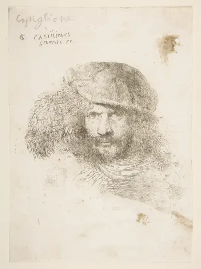 Head of a man wearing a feathered cap (possibly Bernini, possibly a self portrait), from "Large Oriental Heads"
