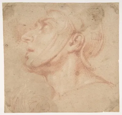 Head of a Man Wearing a Helmet, Looking to Upper Left (recto); Two Sketches, Arms and Hands (verso)