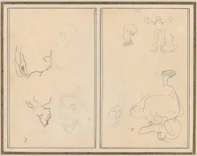 Head of a Man with a Study of His Back; Various Sketches with a Peasant Woman and a Goose [recto]