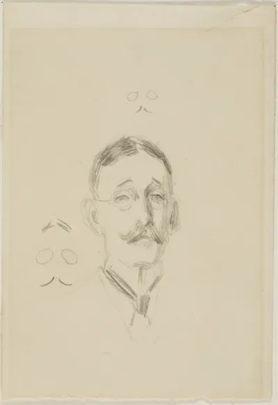 Head of a Man with Glasses with Two Sketches