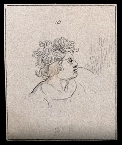 Head of a man with tousled hair