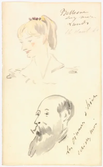 Head of a Woman and Head of a Bearded Man