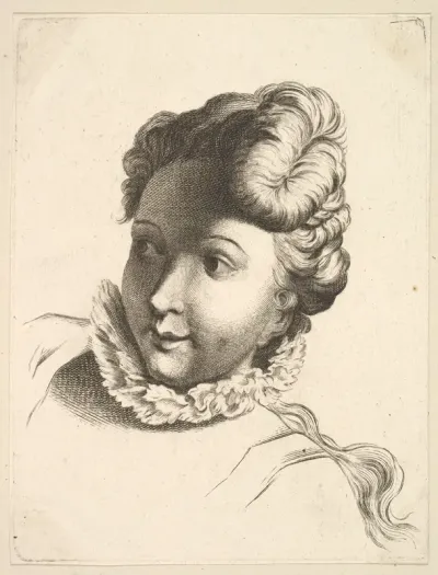 Head of a Woman Wearing a Ruff, from "Livre de Têtes Gravées d'apres F. Boucher et Autres" (Book of Heads Engraved after F. Boucher and Others)