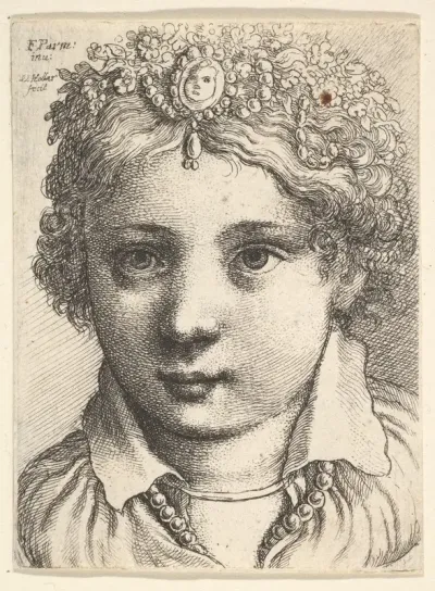 Head of a young girl wearing a jeweled headdress