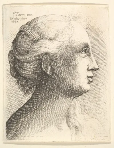 Head of a young woman in profile to right