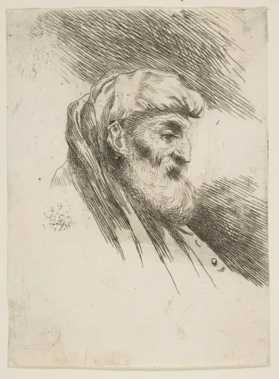 Head of an old bearded man facing right, from "Small Heads in Oriental Headdress"