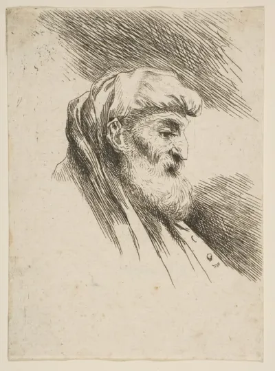 Head of an old bearded man facing right, from the series of 'Small Heads in Oriental Headdress'
