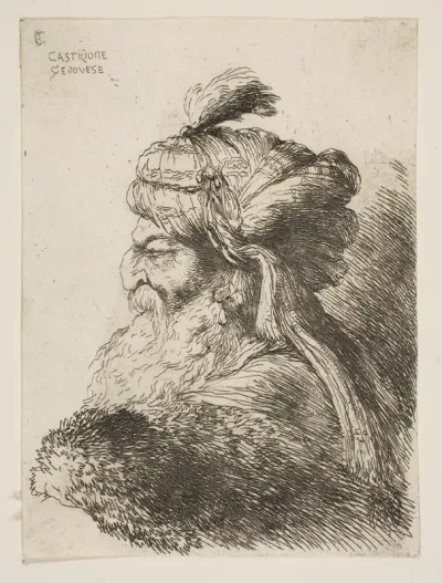 Head of an old man with a turban facing left, from "Small Heads in Oriental Headdress"