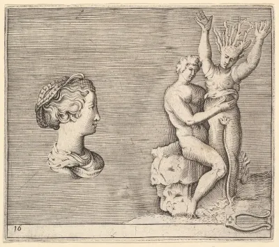 Head of Woman in Profile; Apollo and Daphne, from "Ex Antiquis Cameorum et Gemmae Delineata/ Liber Secundus/et ab Enea Vico Parmen Incis"