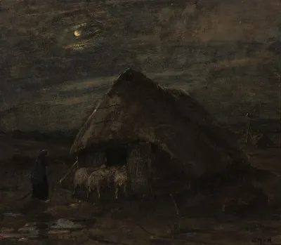 Heath with a Sheep-Fold in Moonlight