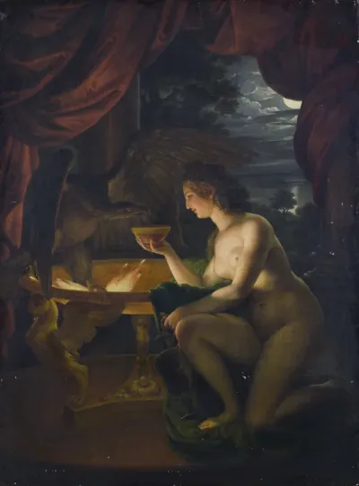 Hebe tränkt den Adler des Zeus mit Nektar