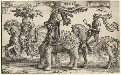 Hector of Troy, Alexander of Macedon, Julius Caesar, from The Nine Heroes