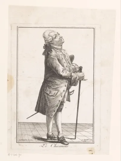 Heer met wandelstok op een tegelvloer