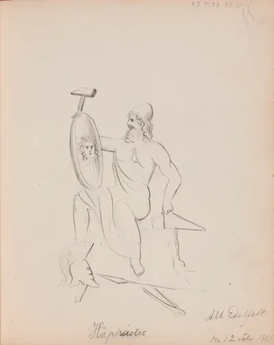 Hefaistos. Merkitty Häphästos  Alb. Edelfelt  /  den 12 Febr 1861