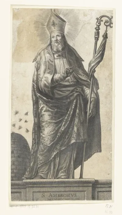Heilige Ambrosius als bisschop met bijenkorf