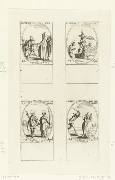 Heilige Anastasius I, Heilige Theodora van Alexandrië, Heilige Vitalis en Valeria van Ravenna, Heilige Petrus Martyr van Verona (27-29 april)