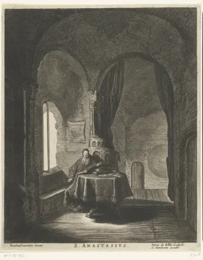 Heilige Anastasius studeert in vertrek