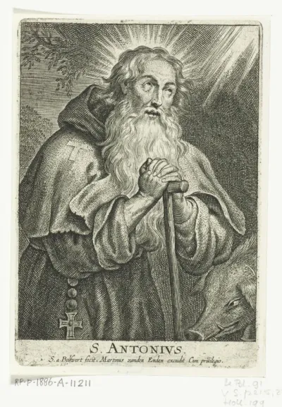 Heilige Antonius de Grote met taustaf en varken