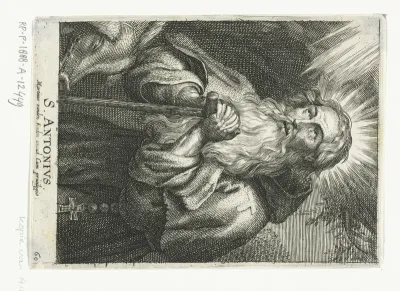 Heilige Antonius de Grote met taustaf en varken