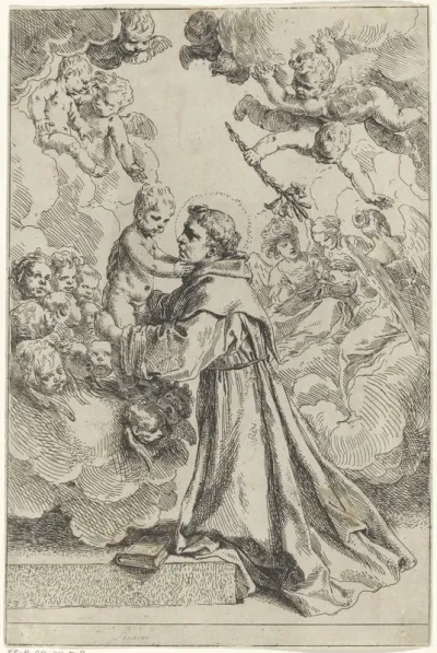 Heilige Antonius van Padua aanbidt het Christuskind