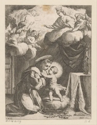 Heilige Antonius van Padua het Kind aanbiddend
