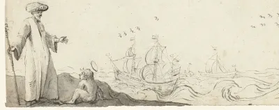 Heilige Augustinus pratend met het kind aan zee