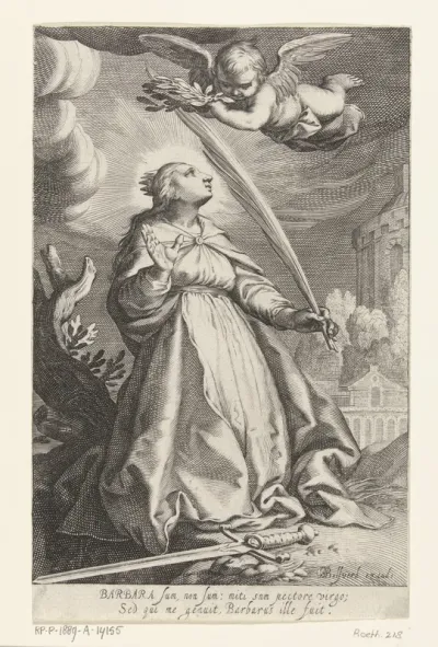 Heilige Barbara met palmtak en zwaard