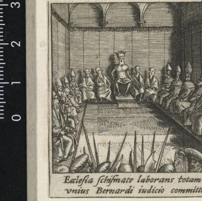 Heilige Bernardus van Clairvaux bewaart de vrede tijdens de synode van Étampes