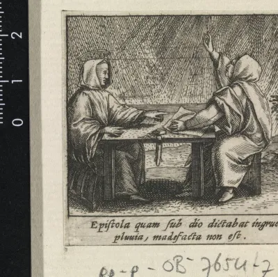 Heilige Bernardus van Clairvaux weert de regen